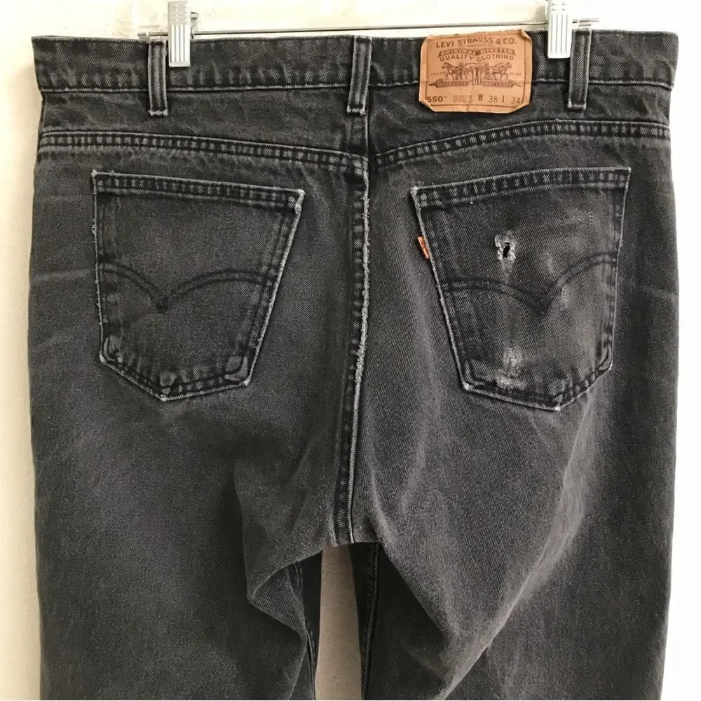Vintage Levi’s‎ 550 relaxed fit tapered legged black denim orange tab jeans 38